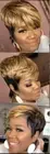 Ombre Short Pixie Put Wig with Bang. Mix Brown Highlights color Wig.
