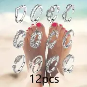 Toe Rings Set of 12 Silver NEW 0120