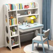 Bryla Solid Wood Study Desk with Shelves/Bookcase/Rubberwood/White and Blue c...