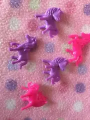 PLASTIC TOY PARTY CAKE TOPPERS #5 UNICORNS PONIES PINK/PURPLE ACCESSORY SET NEW!