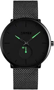 [SKMEI] Men Wrist Watch, Ultra Thin Waterproof Watch for Men, Analog Quartz Watch with Stainless Steel Band
