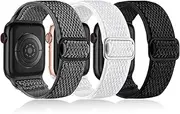 [T Tersely] 3Pack Stretchy Nylon Bands Compatible with Apple Watch Band 38/40/41/42mm for Women Men,Adjustable Breathable Elastic Sport Strap Solo Loop for Apple Watch SE Series 10 9 8 7 6 5 4 3 2