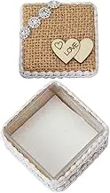 OKUMEYR Rustic Wedding Ring Box with Jute Twine Lace Charming Double Heart Design for Engagements Weddings and Special Occasions Velvet Jewelry Holder