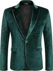 [COOFANDY] Men's Velvet Blazer Notched Lapel Velour Suit Jacket One Button Tuxedo Jackets for Wedding Prom Party Dinner