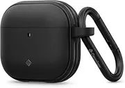 [Caseology] by SPIGEN Vault for Apple AirPods 4 Generation Case with Metal Carabiner Ring, Air Space Technology Rugged Sandstone Texture, Precise Cutouts Non-Slip Grip Protection Cover - Black