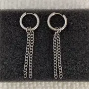 Stainless Steel Unisex Hip Hop Tassel Chain Dangle Drop Earrings for Men Women