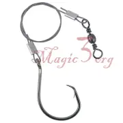 30 Pcs Offset Circle Fishing Hooks with Leader Wire Surf Fishing Rigs for Bass