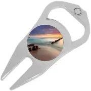 Beach Sunset Purple Golf Ball Marker Divot Repair Tool Bottle Opener