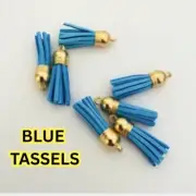 BULK 180 Piece Blue Colour Suede Tassels Gold Top Keyring Craft Tassel Bag DIY