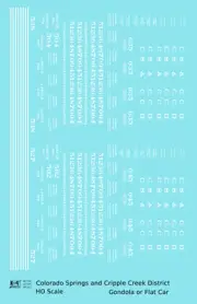 K4 HO Scale Decals Colorado Springs Cripple Creek District Flatcar Gondola White