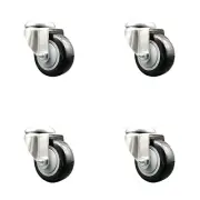 3 Inch 316SS Black Polyurethane Wheel Swivel Bolt Hole Caster Set Service Caster