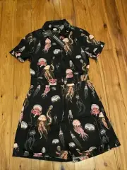 Women's Dangerfield black jellyfish print short sleeve playsuit cotton size 6
