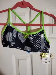 Arena Rule Breaker Be Bandeau Top MaxLife Bikini Top, Black Multi Leaf Large