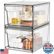 2 Pack Clear Stackable Storage Drawers,4.4'' Tall Acrylic Bathroom Makeup Org