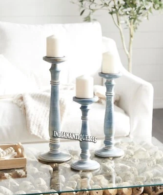 Wooden Candle Holders for Pillar Candles - Tall Rustic Candle Holder (Set of 3),