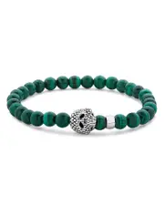 Lagos Men's Sterling Silver Anthem Malachite Bead Skull Stretch Bracelet - Exclusive