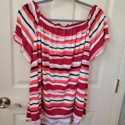 Lane Bryant Our Swing Collection Top Size 18/20 Pink/ White/ Black Stripe N W