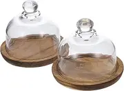 Cabilock 2Pcs Glass Cake Stand with Lid Elegant Dessert Display Dome Butter Dish Tray for Cakes Cookies Pastries Fruits Convenient Easy Clean Design for Home
