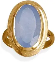[JewelryWeb] 14k Gld Plated 925 Sterling Silver Oval Chalcedony Ring 2.6mm is 18mm X 10mm Periwinkle Stone Band Style-Ring for Women