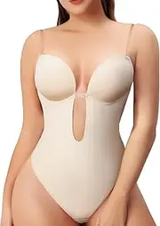 [Slimers] Women Shapewear Backless Body Bra Shaper Womens Plus Size Plunge Invishaper Low Back Thong Bodysuits Open Crotch Daily Use