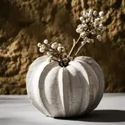 GGP Elegant White Ceramic Pumpkin Shaped Vase Modern Decorative Home Accent For Table Centerpiece