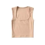 Plain Square-Neck Tank Top Khaki - S
