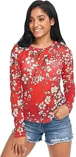 [RPLIFE] Blossom Branches Flowers Red Womens Mesh Top, Sheer See Through Tops for Women S-XXL