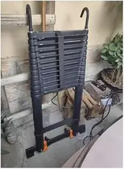 Aluminum Telescopic Folding Ladder 2.3m High Black Extension Ladder with Hooks for Roof, RV, Attic, Bed, Patio, Household, Step Ladder