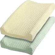 2 Pcs Changing Pad Cover 16 x 32 Inch Ultra Soft Dots Plush Changing Table Covers for Baby Girls and Boys Changing Pad Liners (Sage Green & Cream)