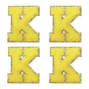 4Pcs Chenille Letter Patches Iron on Letter Patches Yellow K Alphabet Decorative