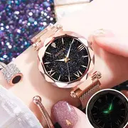 Embellished Roman Numeral Milanese Strap Watch With Strap & Battery & Cleaning Cloth - Gold - One Size