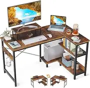 ODK L Shaped Computer Desk with Reversible Storage Shelves, 118 * 80 * 86.4cm, Corner Desk with Monitor Stand&Headphone Hook, Home Office Desk, Modern Simple Writing Table, Rustic Brown