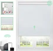 DONGFXK Motorized 100% Blackout Roller Window Shades【Cordless No Drill Easy to Install】 Customized Size Fabric Material Automatic Electric Blinds Remote Control Smart Alexa Privacy White 30" W x 72H