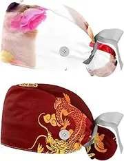 [WOSHJIUK] Working Hat 2 Pack Scrub Caps for Women,Chihuahua Dog and Rose,Tie Back Cap Adjustable Scrub Hat