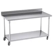 Soga 150cm Stainless Steel Bench with Backsplash & Wheels
