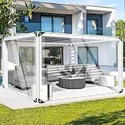 FoundGo 8' x 10'(2.4x3m) Clear Tarps PVC Vinyl Transparency Tarpaulin Glass with Golden Metal Grommets，Protects Against Water, UV-Ray, Tear, Cold Weather Resistan-1pc
