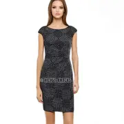 Anne Klein Cap Sleeve Side Ruched Beaded Dress Black & Silver Size 2