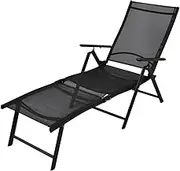 Folding Patio Chaise Lounge, Outdoor Sun Tanning Chair, Foldable Outdoor Chaise, Pool Lounge Chair, Patio Reclining Lounger, Aluminium Black