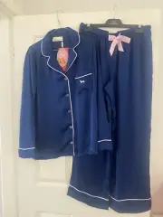 Peter Alexander Ladies Pyjama Set Navy Poly Satin Medium GREAT GIFT FOR MUM