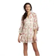 BETSEY JOHNSON FLORAL ROSE BAMBI BOHO BELL SLEEVE DRESS L NEW