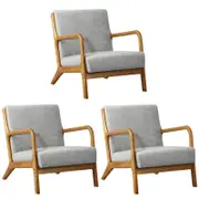 Oikiture 3X Armchair Lounge Chair Accent Armchairs Couches Sofa Wood Light Grey