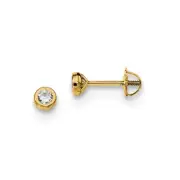 Madi K Kid's Post Earrings 14k Yellow Gold Polished CZ Bezel, 3.8 mm