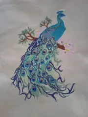 embroidered quilt square Jacket Patch Raw Edged Stitchout Peacock Feathers