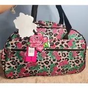 NWT Super Cute! BETSEY JOHNSON 22in Leopard Rose Wheeled Duffle