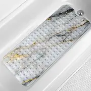 LNOND Marble Bath Tub Mat Non Slip, Extra Long 40 X 16 Inch Anti Slip Mat for Bathtub, White Gold Marble Shower Mat with Drain Holes and Suction Cups, Machine Washable