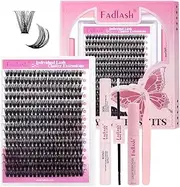 FADLASH Lash Extension DIY Kit Lash Clusters D Curl Cluster Lashes with Lash Bond and Seal Cluster Lashes Glue Remover Lash Tweezers for DIY Eyelash Extension at Home（Kit 60D-0.07D-12-18MIX）