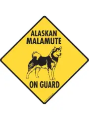 Warning! Alaskan Malamute On Guard Aluminum Dog Sign or Vinyl Sticker