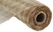 Multi Stripe Deco Poly Mesh Ribbon - 10 inch x 10 yards (Ivory, Brown, Natural)