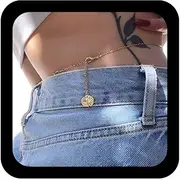 [Xduargs] Boho Eye Coin Waist Chain Gold Disc Bikini Waist Belt Vintage Evil Eye Belly Chain Adjustable Summer Beach Coin Thin Chains Accessories Jewellery for Women, Einstellbar, Zinc alloy, No