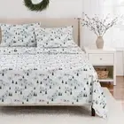 Holiday Skating Scene 100% Cotton Flannel Sheet 4 Piece Set, Green Christmas ...